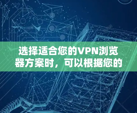选择适合您的VPN浏览器方案时，可以根据您的具体需求和预算来决定。以下是针对不同用户类型的推荐方案